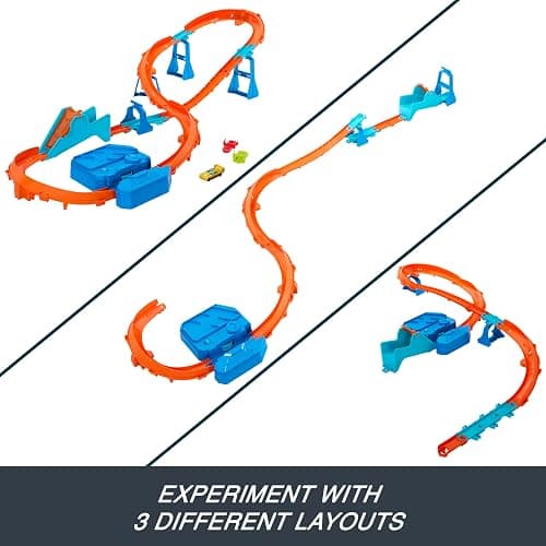 Hot Wheels Toy Car Track Set, Deluxe Building Box with Motorized Booster, 1:64 Scale Vehicle, Speed Snap Track, Boosted Jump Speedway thumbnail 5