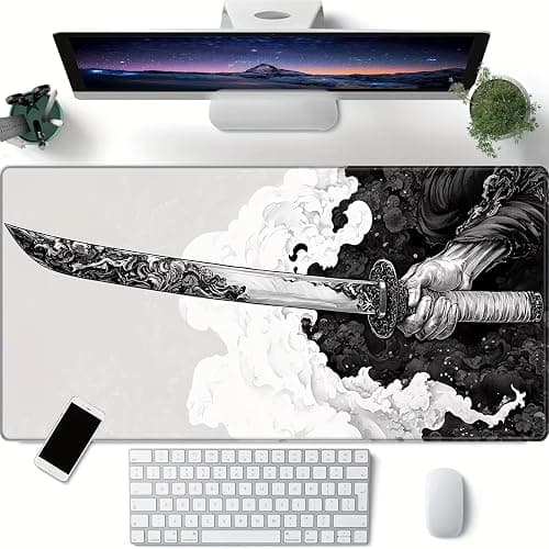 Japanese Style Katana Mouse Pad Large Computer Gaming Mouse Mat Pad Long Desk Mat Non-Slip Rubber Mouse Pad for Home Office Gaming Room thumbnail 3