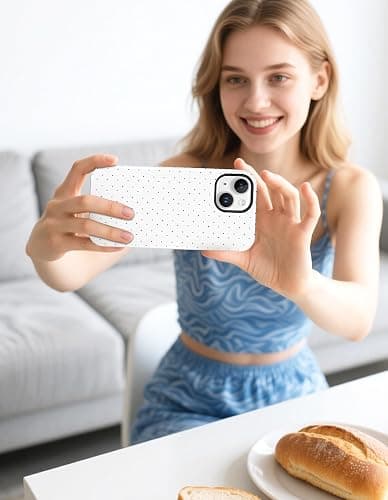 Jusy Compatible with MagSafe Polka Dot Case for iPhone 13/iPhone 14, Cute Aesthetic Polka Dots Magnetic Phone Case, Soft TPU and Hard PC Protective Phone Cover for Women Girls (Matte) - White thumbnail 7