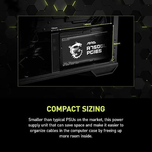 MSI MAG A750GL PCIE5, Fully Modular Compact Gaming 750W Power Supply, 80+ Gold, ATX 3.1 & PCIe 5.1 Ready, Native Dual-Color 12V-2x6 Cable, 10 Year Warranty thumbnail 12