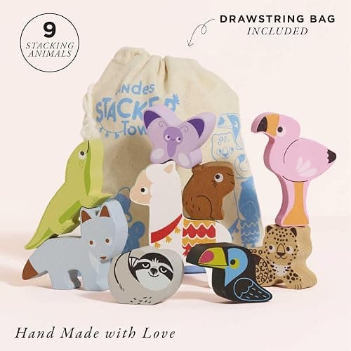Le Toy Van Wooden South American Andes Stacking Animals & Bag | Sustainable Wooden Balancing Toy, Rainforest Animal Characters for Toddlers, Suitable for 18 Months and Up thumbnail 3