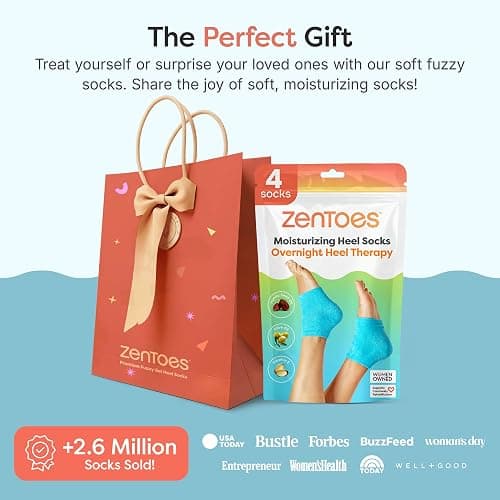 ZenToes Moisturizing Socks for Cracked Heel Treatment, Vitamin E, Olive Oil and Jojoba Oil Heel Socks, Stocking Stuffers for Women, Spa Self Care Gifts for Women (Fuzzy Blue, Regular) thumbnail 7