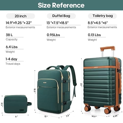 Luggage Sets 3 Piece, Carry On Luggage 20In With Spinner Wheels,PC Hardside Suitcase Set with TSA Lock,Durable Carry On Suitcase With Travel Backpack for Men (Dark Green, 3 piece set (BP/20inch)) thumbnail 8