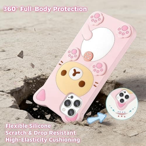 Cute Kawaii 3D Phone Case Compatible with iPhone 14 6.1" Cartoon Pink Bear Design Fashion Cool Funny Case Soft TPU Protective Case Silicone Cover for Girls Women Kids Pink thumbnail 5