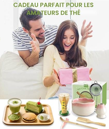 JBER Matcha Kit 7 Pièces, Matcha Set - Fouet en Bambou pour Matcha, Bol à Matcha à Buse, Support pour Fouet, Tamis à Matcha, Kit de Thé Japonais pour Amoureux du Matcha - Dégradé Rose thumbnail 7