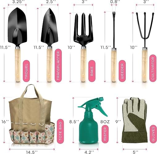 Gardening Tools for Women Stainless Steel Gardening Tools - Gardening Kit Garden Tools for Women Includes Shovel Trowel Fork Rake Gardening Gloves Perfect Gardening Gifts - Light Green thumbnail 6
