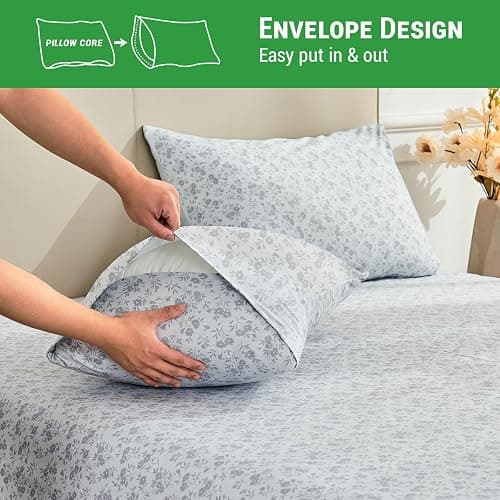 Gogreen 4PC Deep Pocket Queen Sheet Set Fit 16", Breathable Microfiber Soft Queen Size Sheet Set, Hotel Style Bed Sheet Set, Gift for Women, Men - Gray Flower thumbnail 7