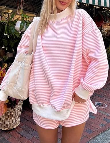 DURUNUL Women Oversized Mockneck Sweatshirt Striped Mock Neck Long Sleeve Pullover Sweatshirts Fall Winter Lounge Tops thumbnail 2
