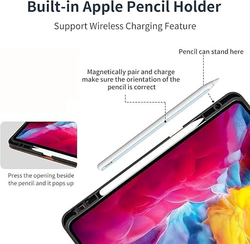Gexmil Genuine Leather Case for iPad Pro 11 Inch 4/3/2/1st Gen 2022/2021/2020/2018,Smart Folio with Pencil Holder,Protective Shockproof Real Leather Cover,Auto Sleep/Wake,Brown Crocodile thumbnail 3