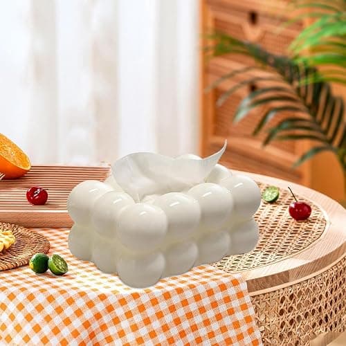 Bubble Tissue Box Cover Rectangle, Decorative Tissue Box Holder Rectangular for Tabletop, Living Room, Bedroom, Bathroom and Car Decor (White) thumbnail 5