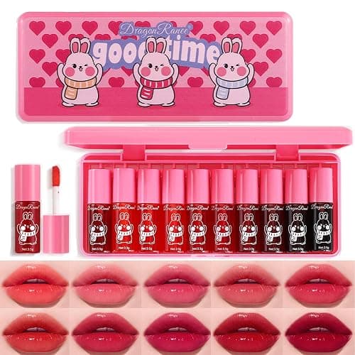 10 Colors Lip Tint Stain Set,Korean Lip Gloss,Watery Lip Stain Mini Liquid Lipstick Waterproof,Moisturizing Lip Stain Set Multi-Use Lip and Cheek Tint,Non-Stick Cup,Lightweight,Vivid Color Lip Makeup - Image 1