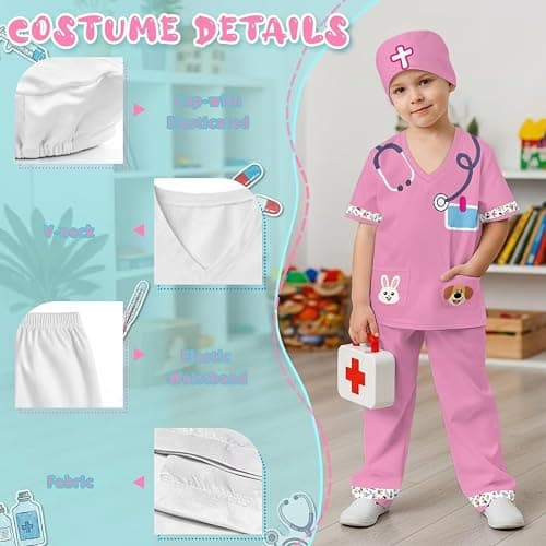 Hwiplsvny Doctor Costume for Kids Girls Boys Dress Up Scrubs with Cap Surgeon Role Play Outfit thumbnail 6