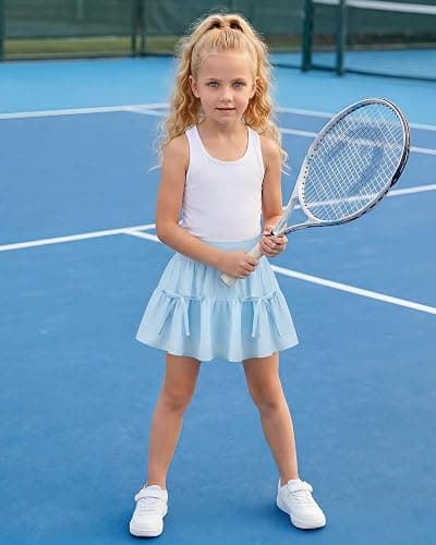 Stelle Girls Tiered Tennis Skirt with Built-in Shorts, Pockets & Bows | Athletic Skirts, Density Chiffon, Bow Detail, Built-In Shorts, High Waisted, Lightweight, Breathable, Running, Cute Style thumbnail 6