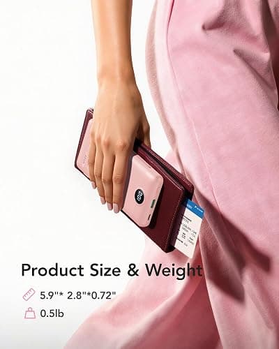 VRURC 22.5W Portable Charger 10000mAh Fast Charging with Built-in AC Plug | powe bank battery pack, travel essentials for women,USB C cable, Ultra Slim,pocket size Pink thumbnail 9