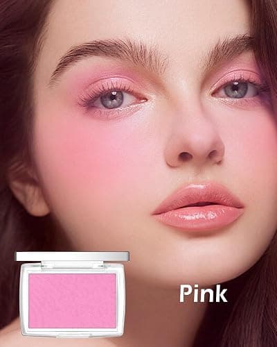 Matte Powder Blush, Rosy Glow Face Blush Contour Highlight Makeup Palette, High Impact Buildable Color, Lightweight & Smooth Finish & Long Lasting Professional Pressed Power Blush for Cheek, Pink thumbnail 2