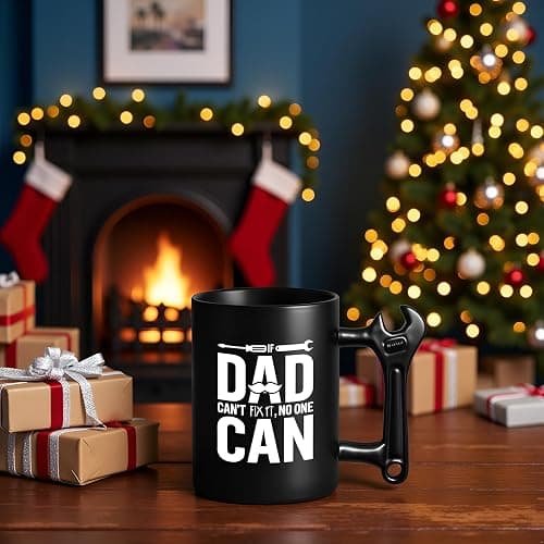 LOZACHE Novelty Coffee Mug with Wrench Handle for Dad, Funny Birthday Gifts from Daughter Son for Father, Papa, Daddy - Christmas, Father's Day Gift Idea - If Dad Can't Fix It NO One Can Cup thumbnail 2