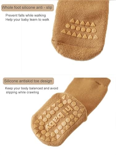 BEHELE Baby Non Slip Grip Socks Toddler Knee High Anti Skid Crew Slipper Crawling Socks for Girls Boys Newborn thumbnail 3