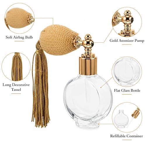 Beavorty Vintage Perfume Spray Bottle Refillable Travel Atomizer with Long Tassels Powder Spray Bottle for Makeup Body Powder and Perfume Compact Flat Round 3.26 X 2.99 X 0.66 in thumbnail 6