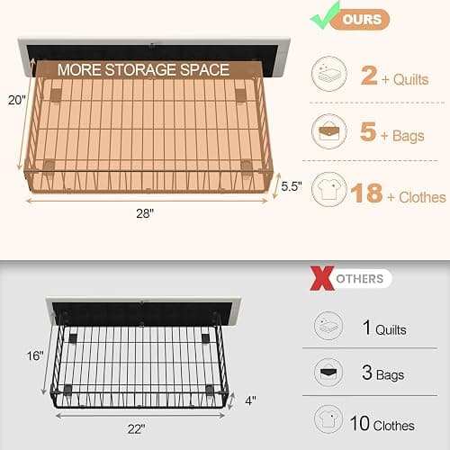 Queen Bed Frame with 4 Storage Drawers, Adjustable Wavy Headboard, White | PU Upholstered Princess Platform Bed with RGB LED Lights and Charging Station, Metal Slats Support, No Box Spring Needed thumbnail 7