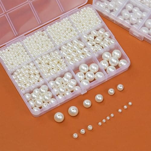 Hudinsun 1200 Pcs Pearl Beads for Jewelry Making, 5 Size Round Pearls for Bracelets Making Kit Small Pearl Filler Beads with Hole for DIY Craft Necklace Earrings thumbnail 7