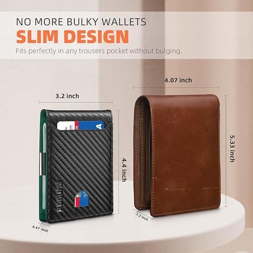 RUNBOX Slim Wallets for Men - Leather Money Clip Mens Wallet - RFID Blocking Front Pocket Bifold Wallet - Thin Credit Card Holder with Gift Box thumbnail 2