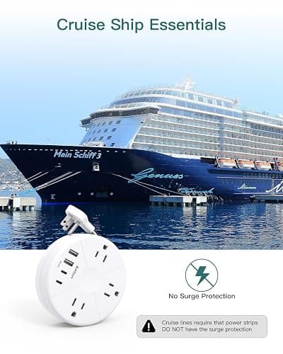 Addtam Travel Esstentials - Cruise Approved Power Strip with 5ft Retractable Cord, Ultra Thin Flat Plug, 3 Outlets 4 USB (2 USB C), Non Surge Protector for Travel/Cruise/Home/Dorm/Office, ETL Listed thumbnail 5