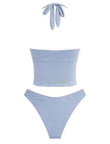 ZAFUL Halter Tummy Control Swimsuits for Women Strapless Tankini 2026 Resort Vacation Bowknot Two piece Set for Teens thumbnail 7