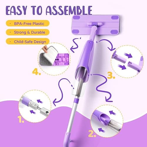 Kids Cleaning Toy Set,Purple Mini Spray Mop Montessori Toys Pretend Play Cleaning Tool for Toddlers with Spray Mop & Kids Broom Dustpan Set Cleaning Toys Gift for Toddlers Girls Boys Age 3+ thumbnail 6