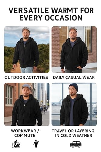 Jvini Men's Ultra Soft Sherpa Lined Hoodie - Full Zip Fleece Lining Heavy Duty Sweatshirts thumbnail 3