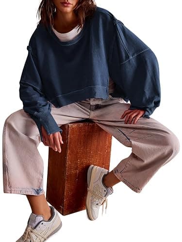 Zwurew Womens Casual Sweatshirt Long Sleeve Tops Crewneck Loose Fit Tee Pullover Crop Tshirt Side Slit Fall Shirts Fashion thumbnail 4