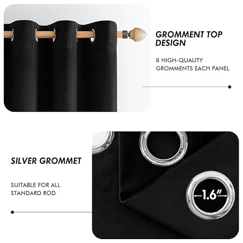 ANRODUO Black Velvet Curtains 45 Inches Long Blackout Thermal Insulated Soundproof Curtain Privacy Room Darkening Curtains Grommet Window Drapes for Bedroom Living Room 42 x 45 Inch Set of 2 thumbnail 4