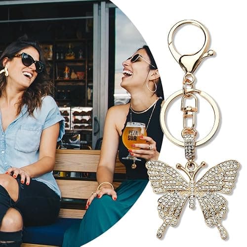 Glittering Rhinestone Butterfly Keychain for Women Butterfly Pendant Key Chains for Car Keys Purse Handbag Charm thumbnail 7