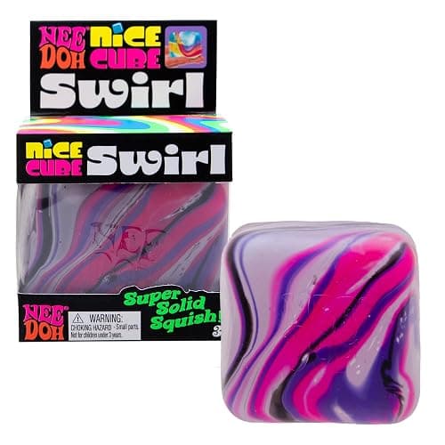 Schylling NeeDoh Nice Cube Swirl - Sensory Toy with a Super Solid Squish - Unique, Swirling Color Blend - Ages 3 and Up - Pink/White/Purple; One Cube Per Pack - Image 1