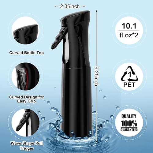 IMPORX Continuous Spray Bottle for Hair 2 Pack (10.1oz/300ml) Home Essentials Spray Bottles for Cleaning Empty Ultra Fine Water Mister Sprayer for Hairstyling Garden Plants Curly Hair Perfume, Black thumbnail 2