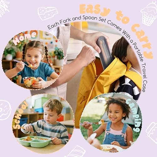 2-Piece Kid Utensils Set, 304 Stainless Steel Kids Fork and Spoon for Self-feeding, Safe Kid Silverware with storage case for School Lunch, Travel & Outdoors, Dishwasher Safe (Purple) thumbnail 7