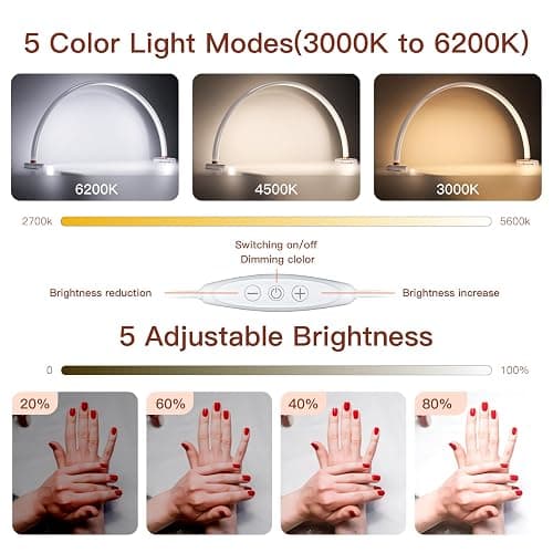 obcd Half Moon Light for Nail Desk 20 inch Half Moon Lamp Portable Ring Light for Eyelash Extensions Suitable for Nail Beauty Crafts Sculpture, Brightness Adjustable thumbnail 3