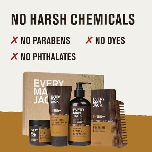 Every Man Jack Men's Sandalwood Beard Set - Perfect for Every Guy - Five Grooming Essentials For a Complete Routine - Beard + Face Wash, Beard + Face Lotion, Beard Oil, Beard Butter, and Beard Comb thumbnail 7