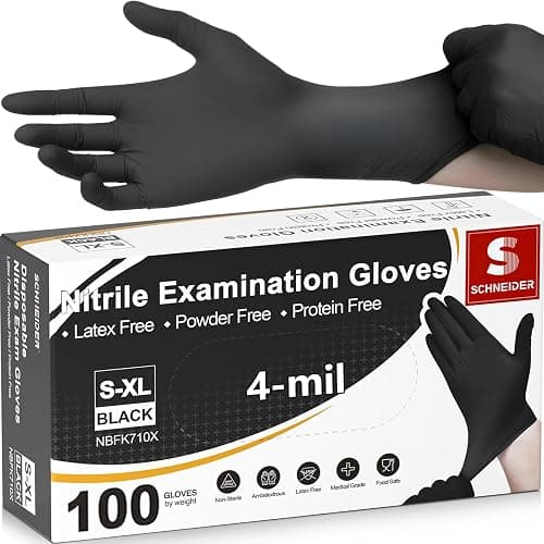 Schneider Nitrile Exam Gloves, 4 Mil Black Gloves Disposable Latex Free Powder Free, Food Safe for Cooking, Food Prep, Clean - Image 1