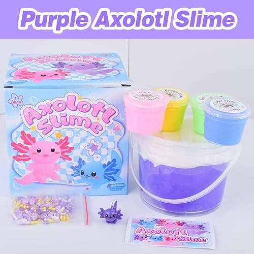 Purple Axolotl Butter Slime Kit, with Fun Slime Add Ins, Soft and Stretchy, Non-Sticky, Scented Butter Slime Kit for Kids, Birthday Gifts for Boys & Girls, Classroom Rewards, DIY Stress Relief Toy - Purple Axolotl Slime thumbnail 2
