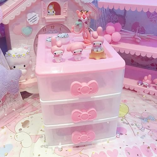 WQURC Lovely Girls Receiving Storage Cabinets Box Room Desktop Makeup Organizer With Three-tier Desk Receiving Drawers N Pink Bowknot (Classical) thumbnail 6