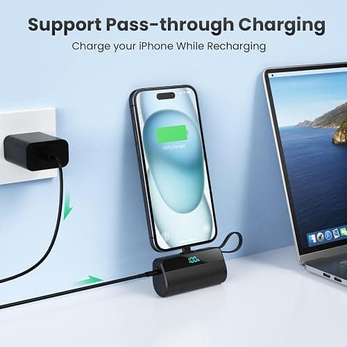 Batterie Externe pour iPhone, 5500mAh Mini Power Bank avec Câble USB C Intégrés, 20W PD Charge Rapide Chargeur Portable Écran LCD Batterie Portable Compatible avec iPhone 16/15/14/13/12/11/X/8/7/6 etc thumbnail 3