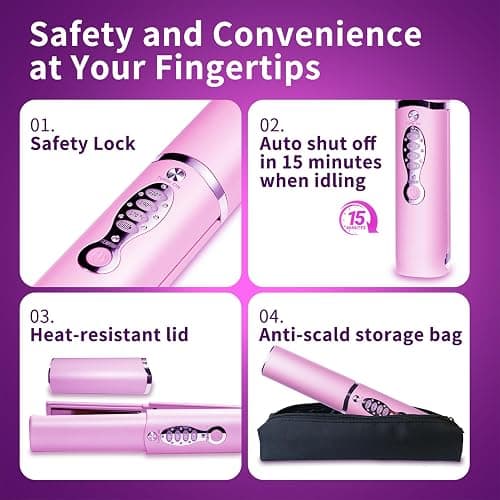 Madodioss Mini Cordless Hair Straightener and Curler 2 in 1 with Dual Voltage for Travel, Small Titanium Flat Iron for Short Hair, Portable, USB-C Rechargeable, Fast Heating, 5000mAh Battery, 3 Temp Settings (Shocking Pink) thumbnail 7