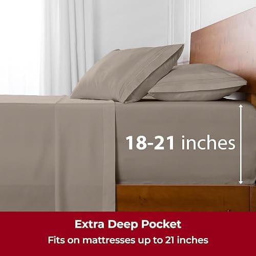 Mellanni Extra Deep King Sheets - 4 PC Iconic Collection Bedding - Hotel Luxury, Ultra Soft, Cooling Bed Sheets - Wrinkle, Fade, Stain Resistant (King, Tan) thumbnail 6
