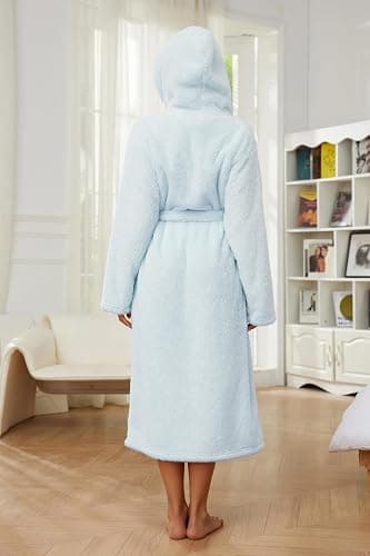 HEARTNICE Womens Hooded Fleece Robe, Thick Warm Plush Bathrobe for Women, Long Fluffy Comfy House Coat Long Fur Fleece thumbnail 3