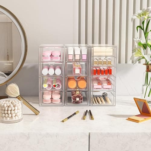 Acrylic Makeup Organizer with 13 Drawers, Bathroom Counter Organizer, Acrylic Organizers, Desk Organizer, Office Supplies, Storage Drawers for Cosmetic, Pencil, Coffee, etc 3 Pack thumbnail 2