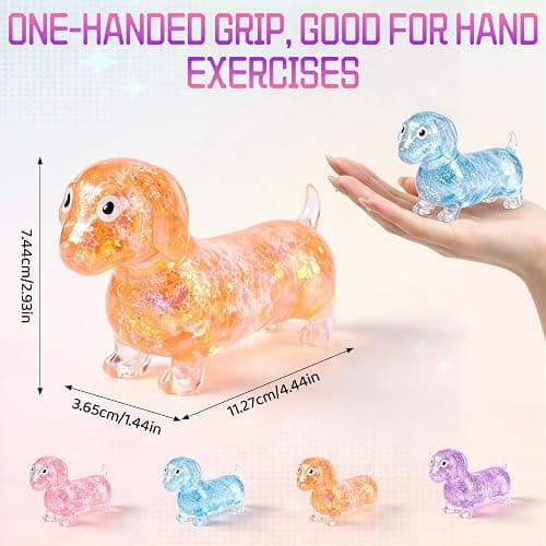 2Pcs Dachshund Squishy, Squishy Weiner Dog, Sparkly Gel Rainbow Sausage Dog Stretch Ball, Dachshund Squishy Stress Ball for Adults (Orange+Purple) thumbnail 3