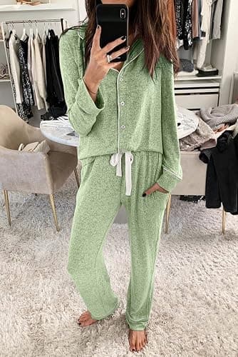 Aamikast Women's Pajama Sets Long Sleeve Button Down Sleepwear Nightwear Soft Pjs Lounge Sets thumbnail 2
