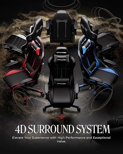 GTPLAYER Gaming Chair with Speakers, Video Game Chairs with Footrest, PC Gamer Chairs for Adults - Padded High Back Ergonomic Reclining Silla Gamer, Linkage Armrest, 909MF, Black-Red thumbnail 4