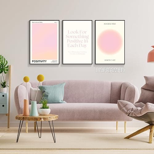 Adyggefy Pink Gradient Aura Angel Numbers Poster for Room Aesthetic 3 Piece 12x16in, Pastel Positive Daily Affirmation Quotes Canavs Wall Art Abstract Minimalist Print Painting for Bedroom Unframed thumbnail 2