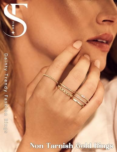 14K Gold Plated Stackable Rings for Women Statement Band Ring Set Size 5-11 | 6PCS, Non Tarnish, Waterproof, Cubic Zirconia, Dainty Trendy Stacking Thin Thumb Ring Stack, Gold/Silver Color, Daily, Gifts thumbnail 5